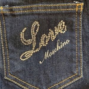 Love Moschino Rhinestone Bootcut Trouser Style Jeans Dark Wash Size 30” Waist